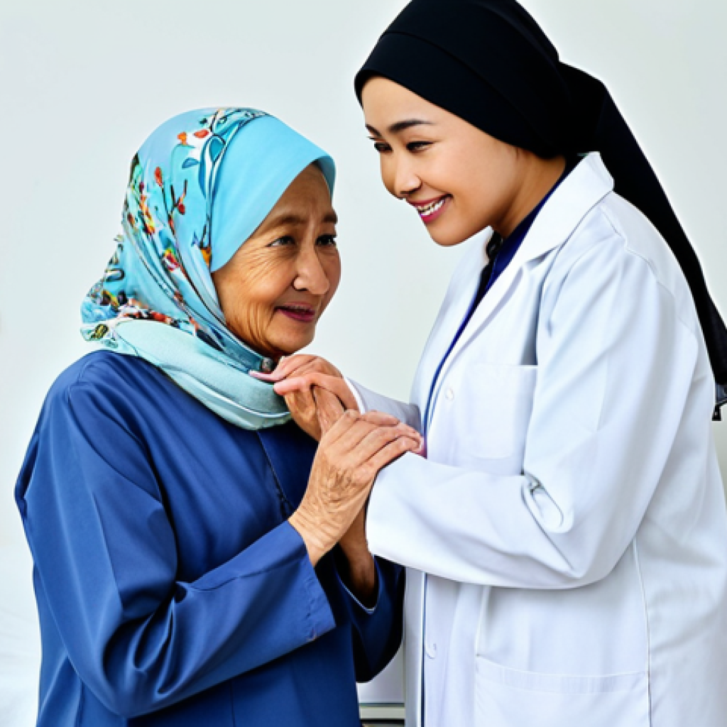 한의사 자기소개서 작성법 - A confident female doctor in a modern clinic setting, wearing a hijab and a modest lab coat, consult...